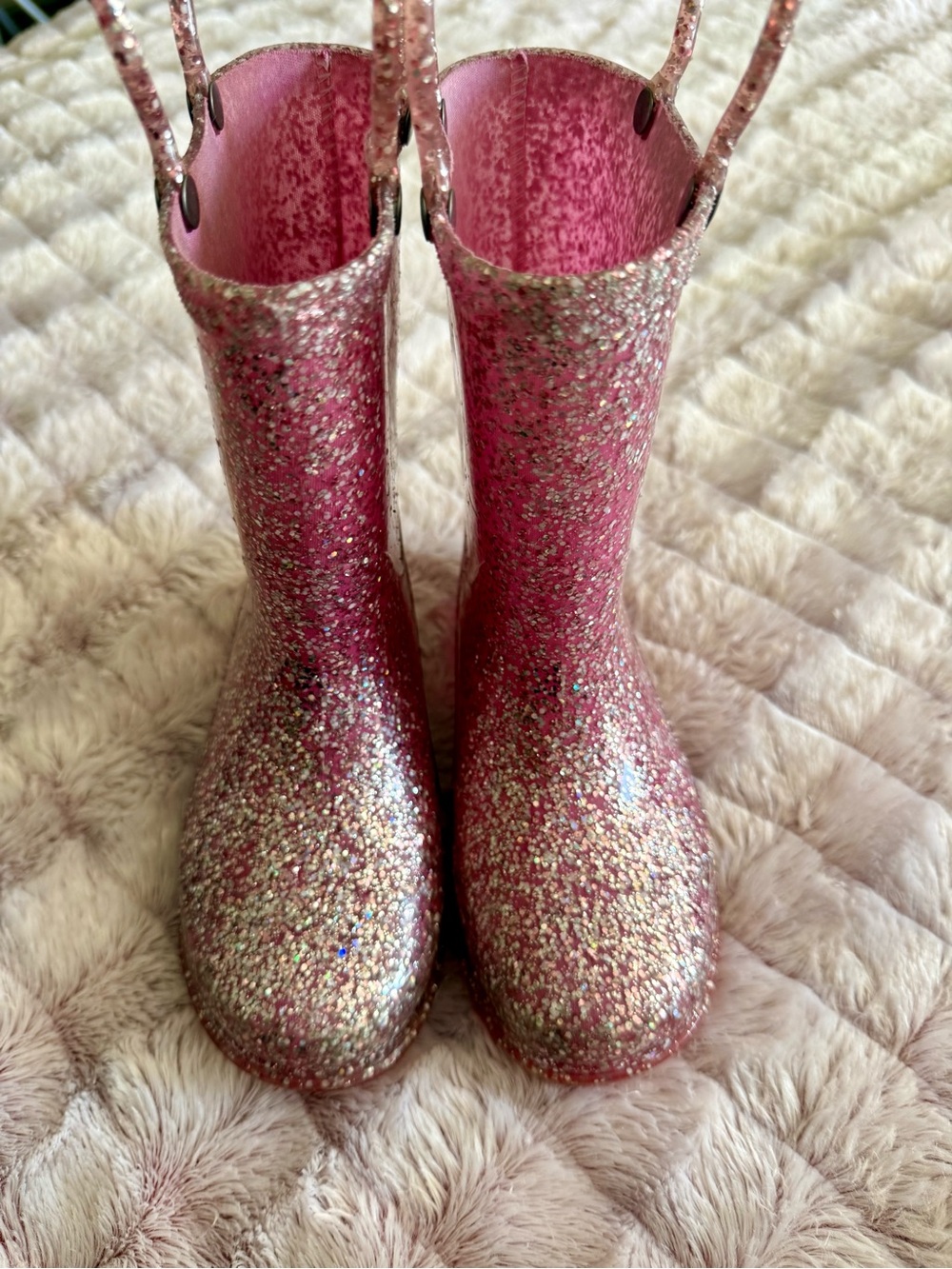 Girls' Glitter Pink Rain Boots - Sparkle Waterproof Kids Boots